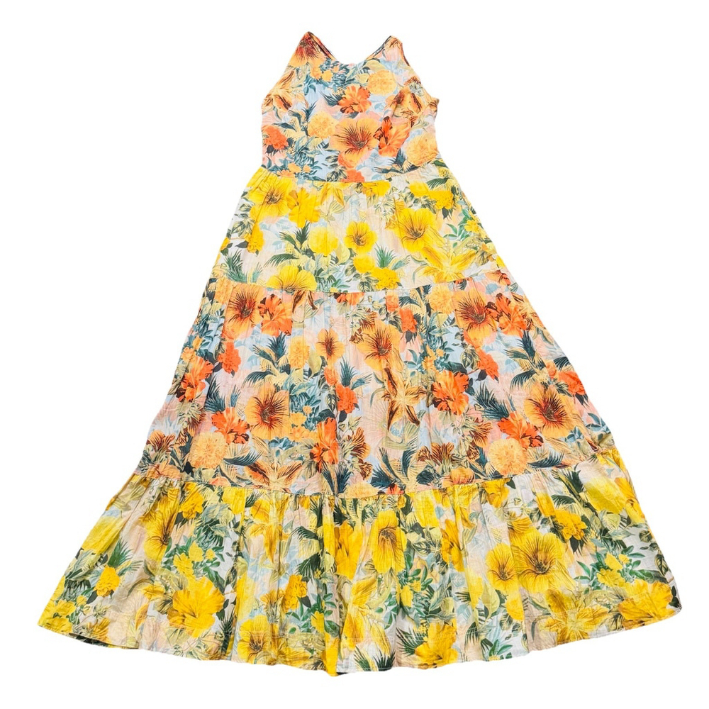 NWT Anthropologie Pilcro Halter Maxi Dress Size:XL Yellow Floral Tier Tropical - Picture 14 of 16